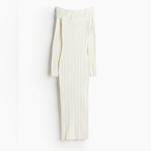 H&M White Ribbed Off-Shoulder Top